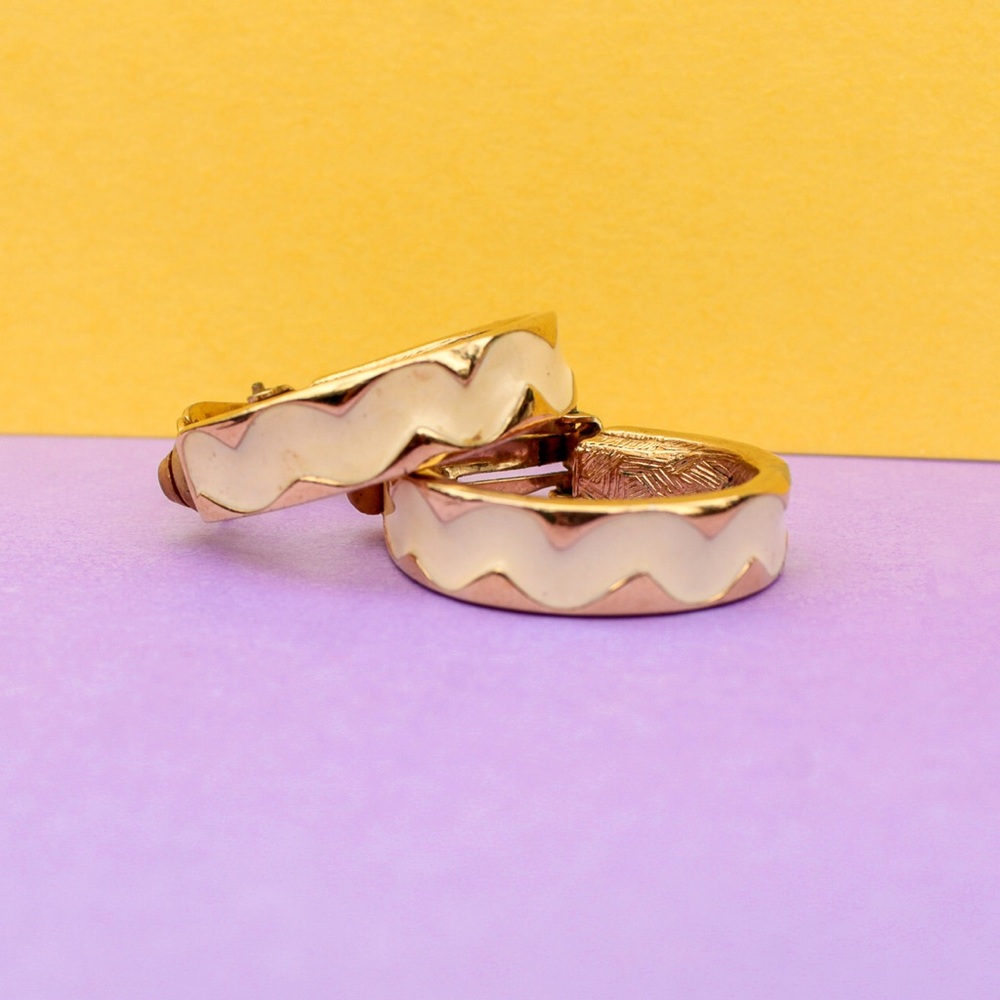 Givenchy Gold Tone Enamel Loop Clip-On Earrings
